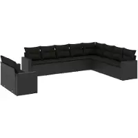 The Living Store 10 pcs. salon de jardin avec coussins noir poly rotin