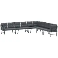 The Living Store Bancs de jardin 4 pcs. avec coussins Noir Acier revêtu par poudre
