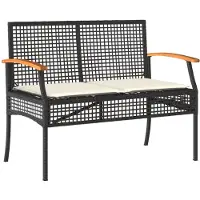 The Living Store Banc de jardin avec coussins Noir Poly Rotin Acacia