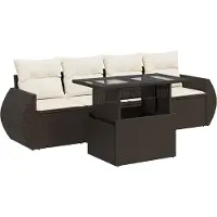 vidaXL Ensemble de salon de jardin 5 pièces avec coussins Marron Poly Rattan
