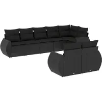 The Living Store Ensemble de jardin canapé 8 pièces avec coussins Noir Poly Rattan