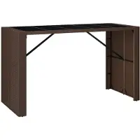 The Living Store Table de bar avec plateau en verre brun 185x80x110 cm Poly rotin