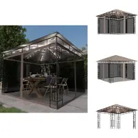 vidaXL Pavillon avec moustiquaire & guirlande lumineuse LED 3x3x2,73 m Taupe - Pavillons & Tentes de réception
