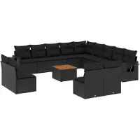 The Living Store 14-pièces salon de jardin avec coussins noir poly rotin