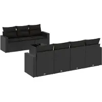 The Living Store Ensemble de jardin canapé 8 pièces avec coussins Noir Poly Rattan