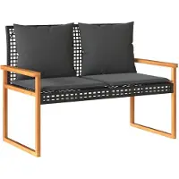 The Living Store Banc de jardin avec coussins Noir Poly Rotin Acacia
