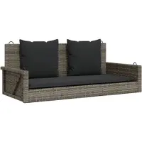 The Living Store Banc suspendu avec coussin Gris 119x56x48 cm Poly rotin