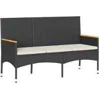 The Living Store Banc de jardin 3 places avec coussins Noir Poly Rattan