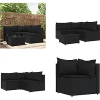 vidaXL 4 pcs. Garden Lounge Set with Coussins Noir Poly Rattan - Garden Lounge Set - Garden Lounge Sets - Outdoor Lounge Set - Lounge Set Terrasse