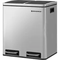 Songmics Poubelle 30L Poubelle à pédale 2 x15L Poubelle en inox avec systèmes de séparation et 2 seaux intérieurs LTB30H
