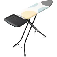 Brabantia table à repasser B, 124 x 38 cm, support fixe pour unité vapeur, cadre noir 25 mm, Spring Bubbles
