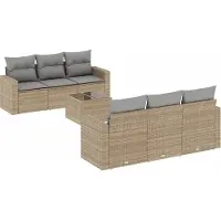 vidaXL Ensemble de salon de jardin 7 pièces avec coussins Beige Poly Rattan