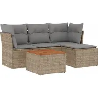 vidaXL Ensemble de salon de jardin 5 pièces avec coussins Beige Poly Rattan