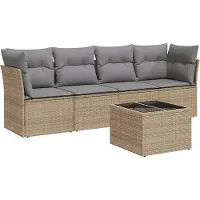 vidaXL Ensemble de salon de jardin 5 pièces avec coussins Beige Poly Rattan