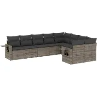 vidaXL Ensemble de salon de jardin 10 pièces avec coussins Gris Poly Rattan