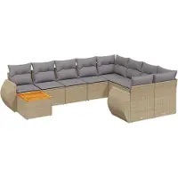 vidaXL Ensemble de salon de jardin 10 pièces avec coussins Beige Poly Rattan