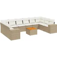 Super Merchant Ensemble de salon de jardin 11 pièces avec coussins Beige Poly Rattan