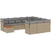 vidaXL Ensemble de salon de jardin 11 pièces avec coussins Beige Poly Rattan