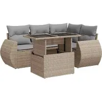 vidaXL Ensemble de salon de jardin 5 pièces avec coussins Beige Poly Rattan