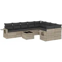 vidaXL Ensemble de 10 canapés de jardin avec coussins gris clair Poly rotin