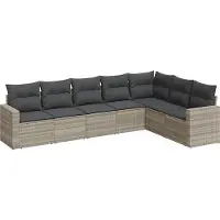 vidaXL Ensemble de salon de jardin 7 pièces avec coussins gris clair Poly rotin