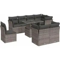 vidaXL Ensemble de salon de jardin 9 pièces avec coussins Gris Poly rotin