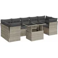 vidaXL Ensemble de jardin canapé 8 pièces avec coussins gris clair Poly rotin