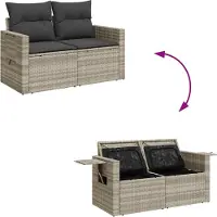 vidaXL Canapé de jardin avec coussins 2 places gris clair Poly rotin