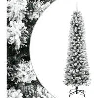 vidaXL Sapin de Noël artificiel mince avec neige floquée 150 cm PVC/PE