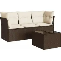 vidaXL Ensemble de salon de jardin 4 pièces avec coussins Marron Poly Rattan