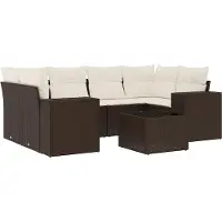vidaXL Ensemble de salon de jardin 7 pièces avec coussins Marron Poly rotin