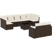vidaXL Ensemble de salon de jardin 10 pièces avec coussins Marron Poly Rattan