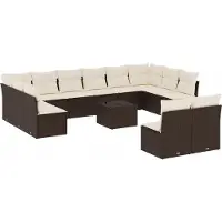 vidaXL Ensemble de 13 canapés de jardin avec coussins Marron Poly Rattan