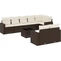vidaXL Ensemble de salon de jardin 9 pièces avec coussins Marron Poly Rattan
