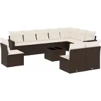 vidaXL Ensemble de salon de jardin 11 pièces avec coussins Marron Poly rotin