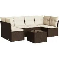 vidaXL Ensemble de salon de jardin 7 pièces avec coussins Marron Poly rotin