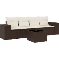 vidaXL Ensemble de salon de jardin 4 pièces avec coussins Marron Poly Rattan
