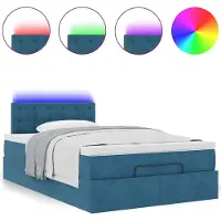 vidaXL Ottoman-lit avec matelas & LED bleu foncé 140x190 cm velours