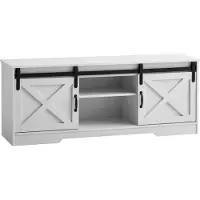 Wohnling Buffet bas blanc 150x59,5x39,5 cm Commode TV style campagnard Moderne Meuble TV haut Armoire TV avec deux portes coulissantes