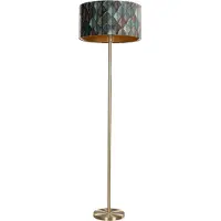 QAZQA Lampadaire en laiton avec abat-jour en velours, motif feuilles et intérieur doré 50/50/25 - Simplo
