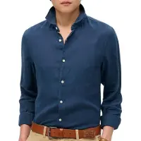 Superdry pour homme. M4010995A Chemise en lin pour les vacances, marine (S), Casuel, Manche longue