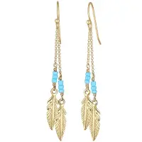 Elli Boucles d'oreilles 'Boho, Feder, Kugel' bleu clair / or