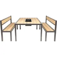HOME DELUXE - Salon de jardin NAXOS - 200 x 76 x 114 cm, matériau : acier, mélèze de Sibérie, 3 pièces - 1 table, 2 bancs I Salon de jardin Ensemble de jardin