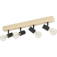 Eglo Plafonnier Rural Townshend 3 4 lumières noir avec bois