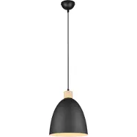 TRIO Lampe suspendue Jagger noir avec du bois marron