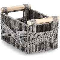 Zeller Panier de rangement, papier tressé/bois, gris (17 cm, 1x)