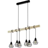 Eglo TOWNSHEND 5 - Suspension - L 100 x l 20 x H 110 cm - noir, marron - 6 x 60 W (ampoules non incluses) - IP20