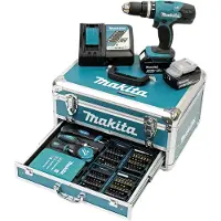 Makita Perceuse visseuse à percussion 18V Li-Ion LXT + 2 batteries 3Ah + chargeur rapide + kit accessoires - - DHP453RFX2