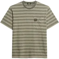 Superdry pour homme. M1012043A T-shirt texturé à rayures avec poche verte (S), Casuel, Coton, Manche courte