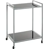Haku Table d'appoint mobile , 2 tablettes supportant chacune jusqu'à 6 kg, L 500 x P 360 x H 690 mm, acier/verre de sécurité ESG, gris/noir